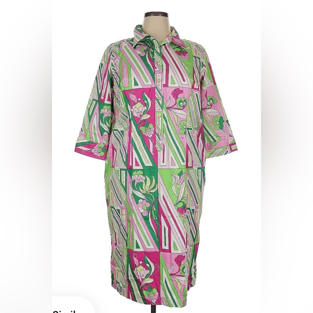 Talbots Pink and Green Geometric Floral Midi Skirt